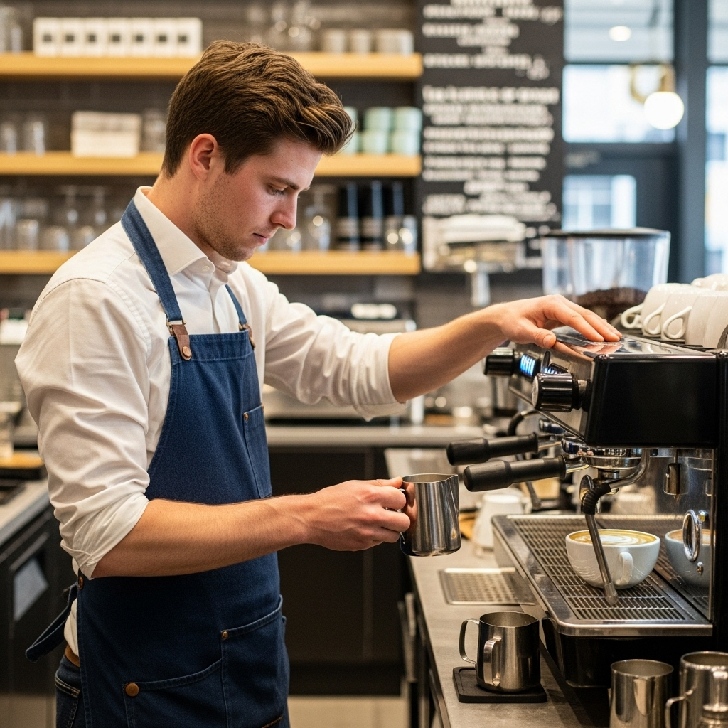 Barista die koffie maakt