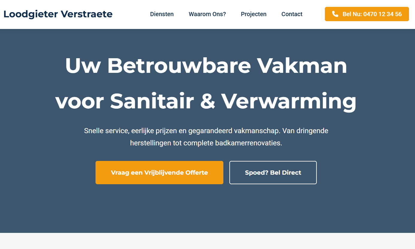 Portfolio voorbeeld 3: Website voor een loodgieter