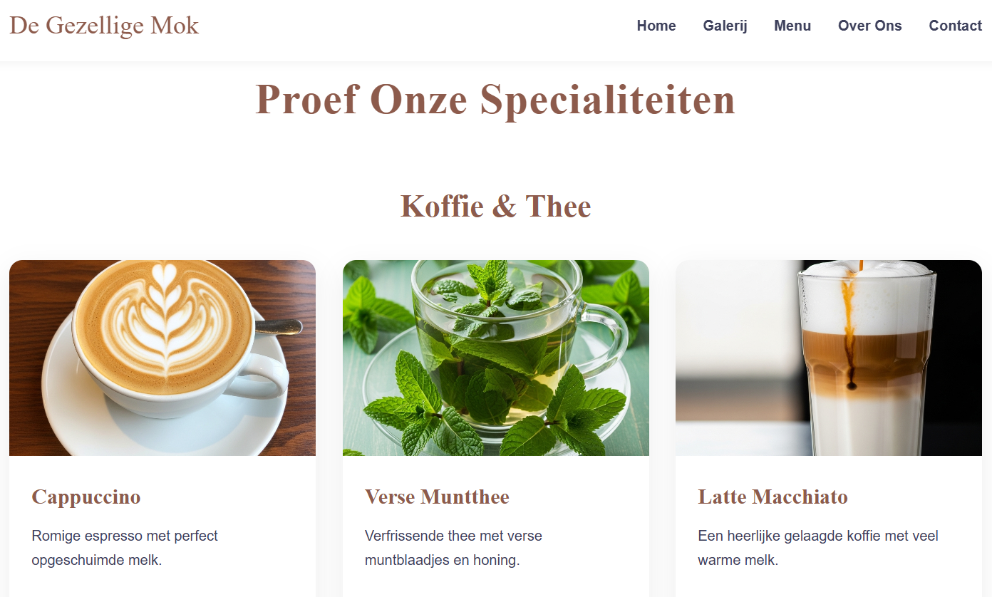 Portfolio voorbeeld 1: Website voor een lokale koffiebar